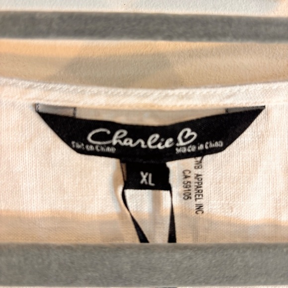 CHARLIE B Sz XL Floral White Sleeveless Dress 100% Linen A-Line V-Neck NEW - Picture 8 of 12